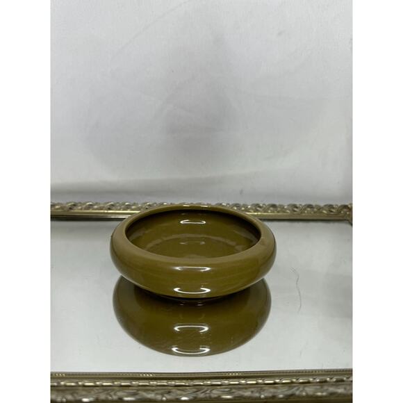 Small Vintage Avocado / Olive Green Round Ceramic Pottery Planter , Succulent - Picture 3 of 8